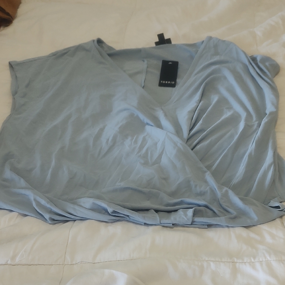 Torrid Light Blue V-Neck Blouse